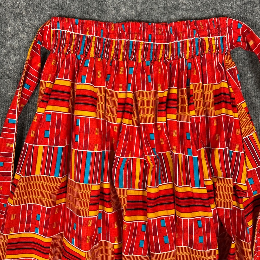 African Print Ankara‎ Knee Length Skirt Medium Red Orange Smocked Waist Boho - Picture 9 of 13